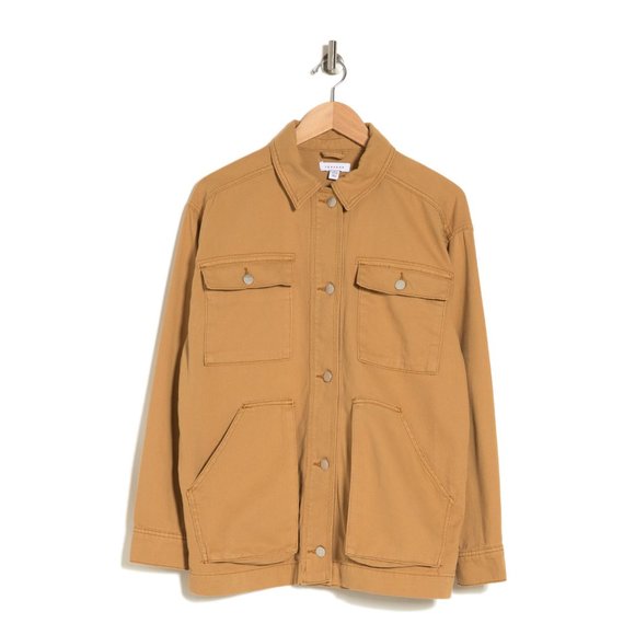 Topshop oversized cotton utility shacket with front pockets in camel, NWT! - Picture 5 of 5